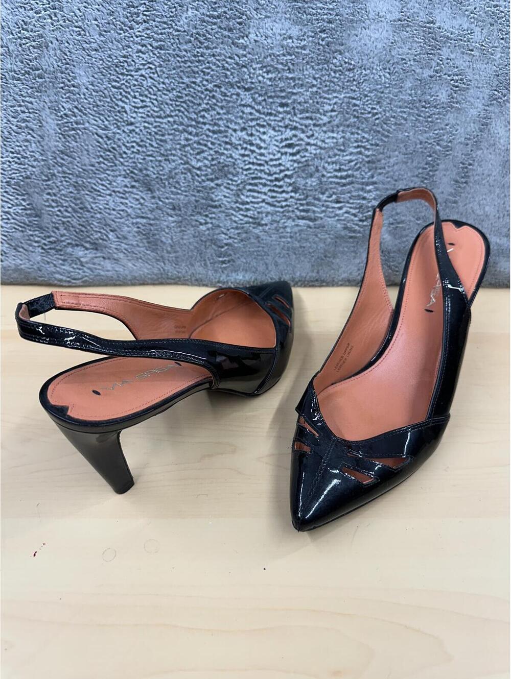 Via Spiga Black Patent Leather Slingback Heels Y2K Vintage Inspired Pumps